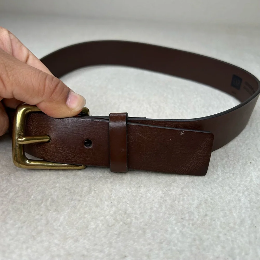 GAP Brown Leather Belt with Gold Buckle